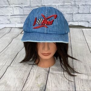 Bud racing denim baseball hat w/adjustable strap blue one size